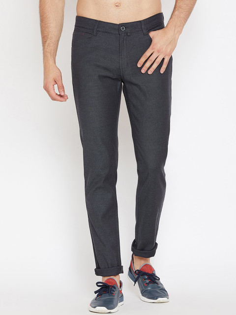 

CAMLA Men Blue Slim Fit Self Design Regular Trousers