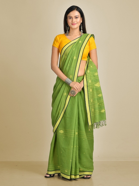 

Mitera Green & Yellow Pure Cotton Printed Taant Saree