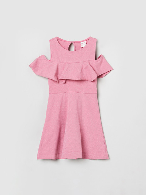 

max Girls Pink Solid Cold Shoulder Fit and Flare Dress