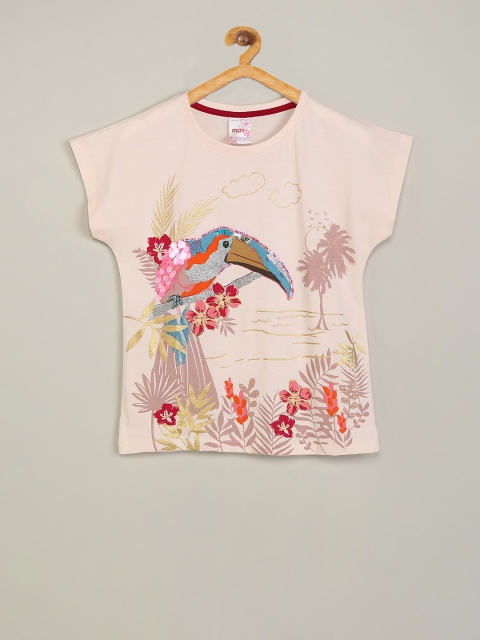 

max Girls Peach-Coloured Embellished Top