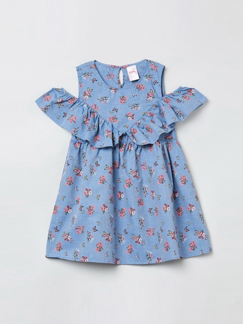 

max Girls Blue & Pink Floral Print A-Line Dress