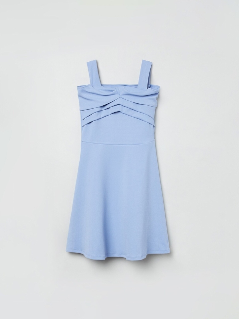 

max Girls Powder Blue Solid Shoulder Strap Fit and Flare Dress