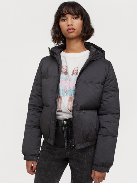 

H&M Women Grey Solid Hooded Puffer Jacket