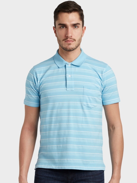 

ColorPlus Men Blue & White Striped Polo Collar T-shirt