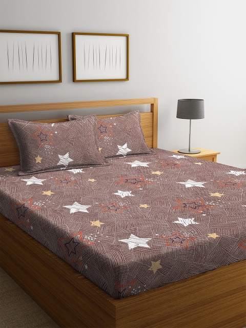 

DREAM WEAVERZ Brown Geometric 250 TC Cotton 1 King Bedsheet with 2 Pillow Covers