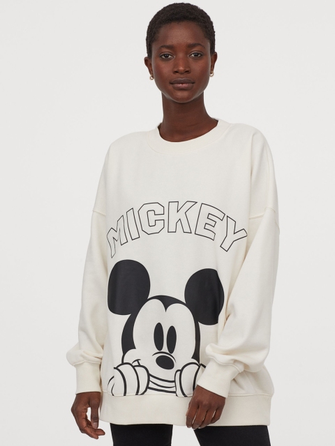 

H&M Women White Mickey Printed Sweatshirt