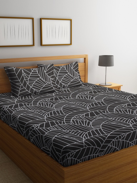 

Trident Black & Grey Geometric 144 TC Cotton 1 Queen Bedsheet with 2 Pillow Covers