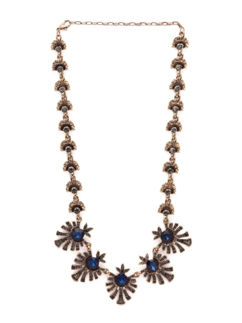 

Globus Gold-Plated & Navy Blue CZ Studded Statement Necklace