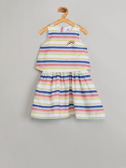 

max Girls Off-White Striped Fit and Flare Dress