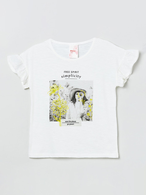 

max Girls White Printed Pure Cotton Top