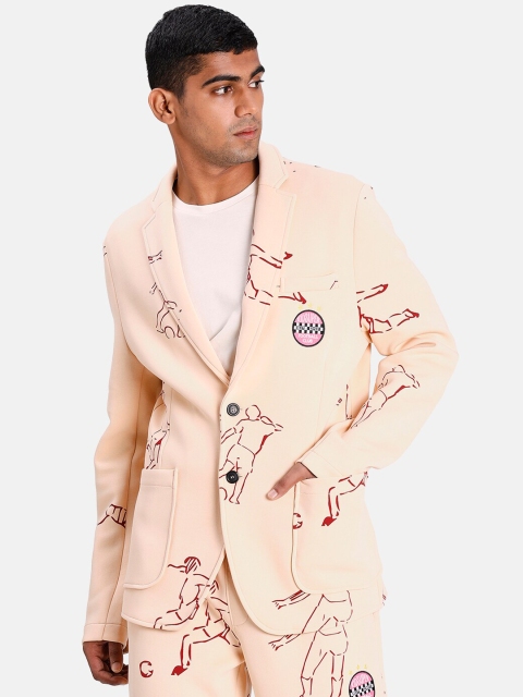 

Puma Men Peach-Coloured Printed Tailored Jacket