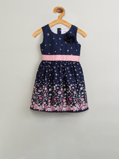 

max Girls Blue Printed Fit and Flare Dress
