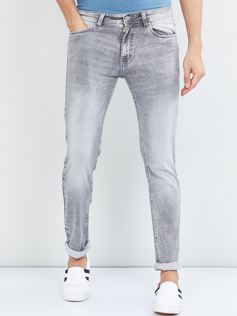 

max Men Grey Skinny Fit Mid-Rise Low Distress Jeans