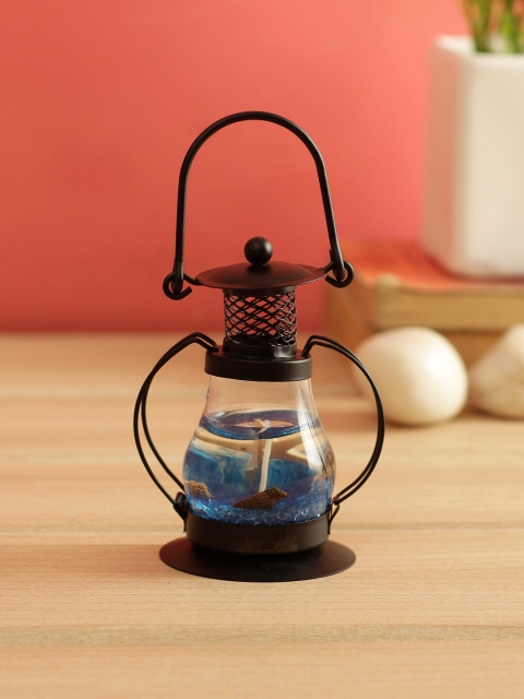 

WISHTANK Blue Small Blue Ocean Candle Lantern Jelly Transparent with Iron Leaves