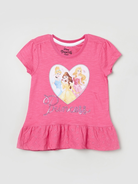 max Girls Pink Printed A-Line Pure Cotton Top