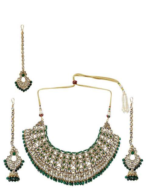 

ANIKAS CREATION Gold-Plated & White Traditional Bridal Sustainable Jewellery Set