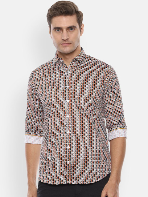 

V Dot Men White & Black Slim Fit Printed Casual Shirt