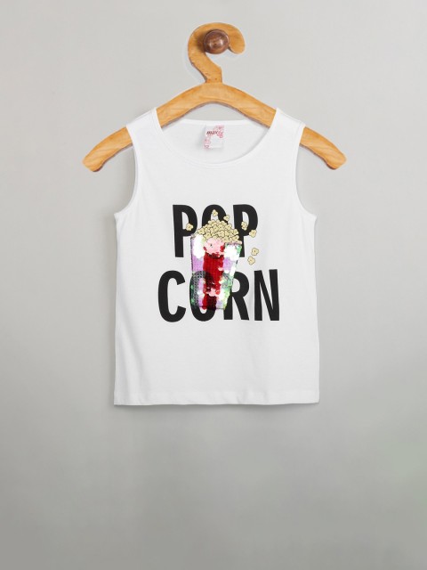 

max Girls Off-White Printed Round Neck T-shirt