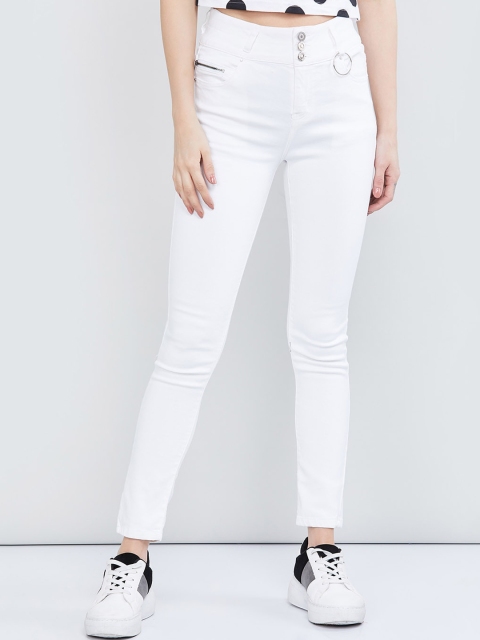 max Women White Skinny Fit High-Rise Clean Look Stretchable Jeans