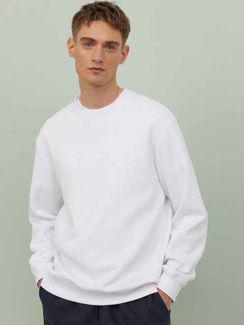 

H&M Men White Solid Relaxed Fit Sweater