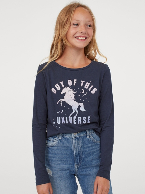 

H&M Girls Blue Printed Jersey Top