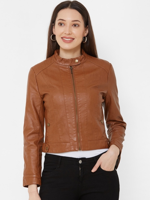 

Kraus Jeans Women Brown Solid Crop Biker Jacket