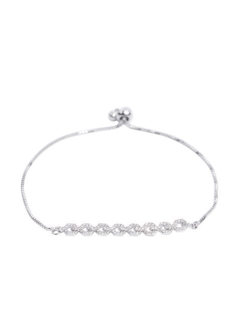 

shaze Silver-Toned & Rhodium-Plated Wraparound CZ Studded Bracelet