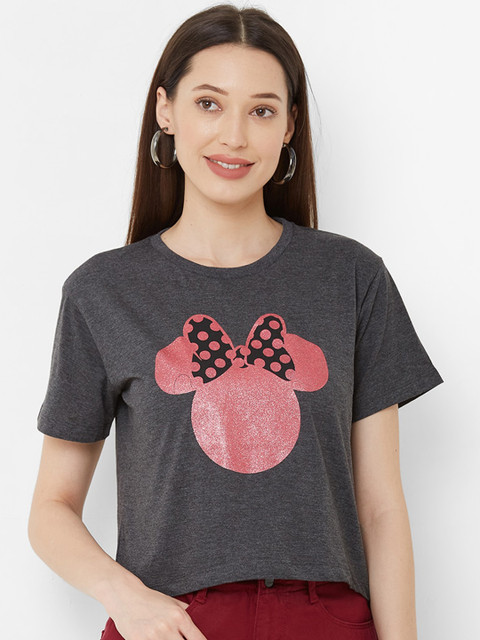 

Kraus Jeans Women Grey & Pink Printed Round Neck T-shirt