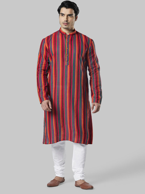 

Ethnix by Raymond Men Red & Yellow Striped Straight Kurta