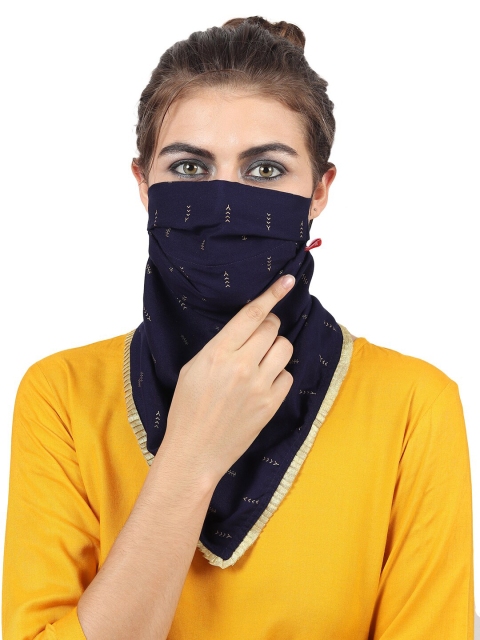 

Swiss Design Women Navy Blue & Gold-Coloured Reusable 2-Ply Outdoor Scarf Style Mask