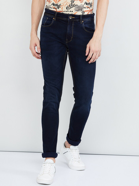 

max Men Blue Skinny Fit Mid-Rise Low Distress Jeans