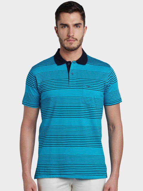 

ColorPlus Men Blue Striped Polo Collar T-shirt