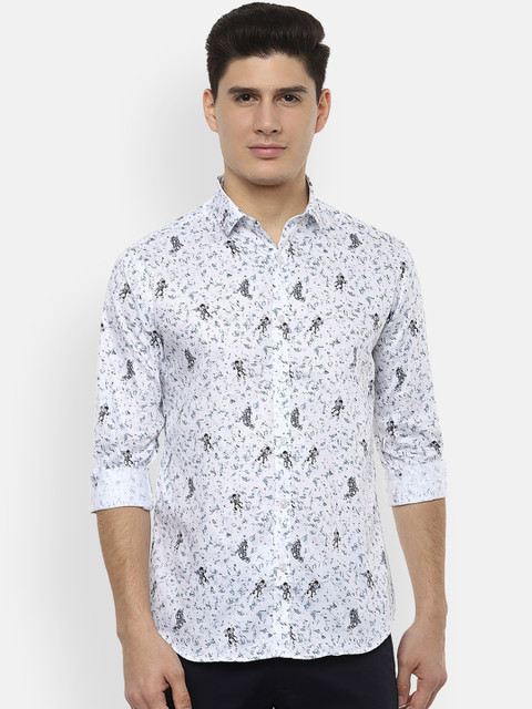 

V Dot Men White Regular Fit Printed Casual Shirt