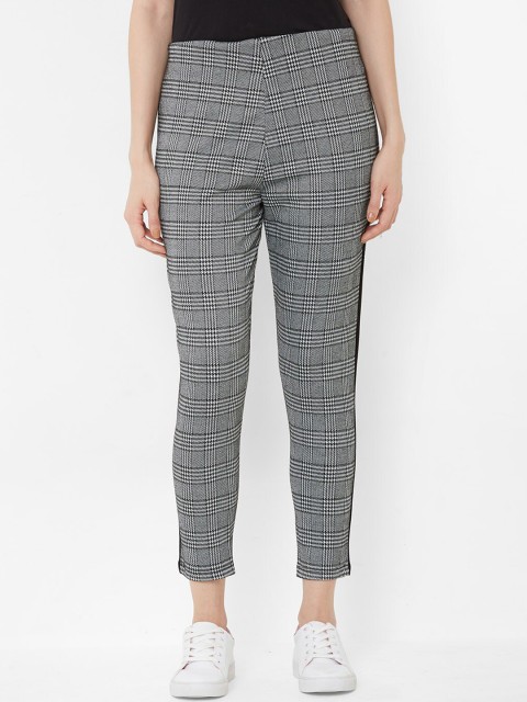 

Kraus Jeans Women Grey-Melange & Black Checked Cropped Skinny-Fit Treggings