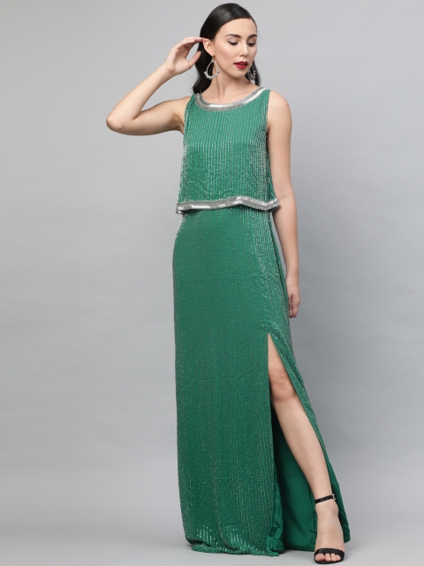 

STREET 9 Women Green Embellished A-Line Dress