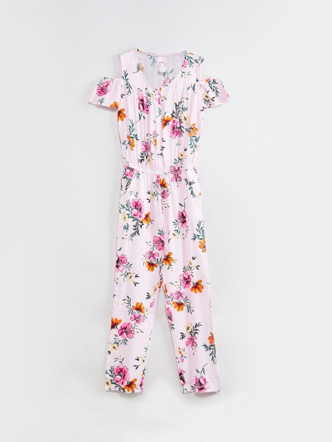 

max Girls Pink & Orange Floral Printed Romper