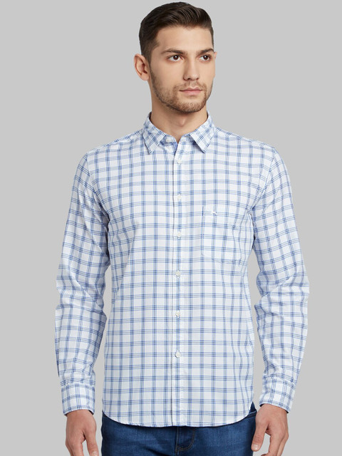 

Parx Men Blue & White Slim Fit Checked Casual Shirt