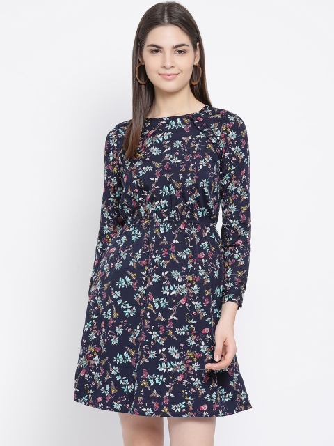 

Oxolloxo Women Navy Blue Printed Fit and Flare Dress