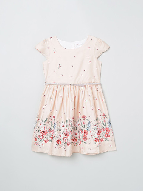 

max Girls Peach-Coloured Printed Fit and Flare Dress