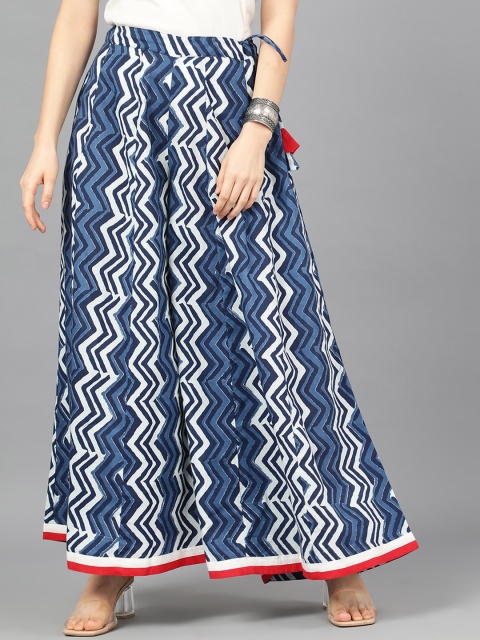 

AKS Women Blue & White Striped Flared Palazzos