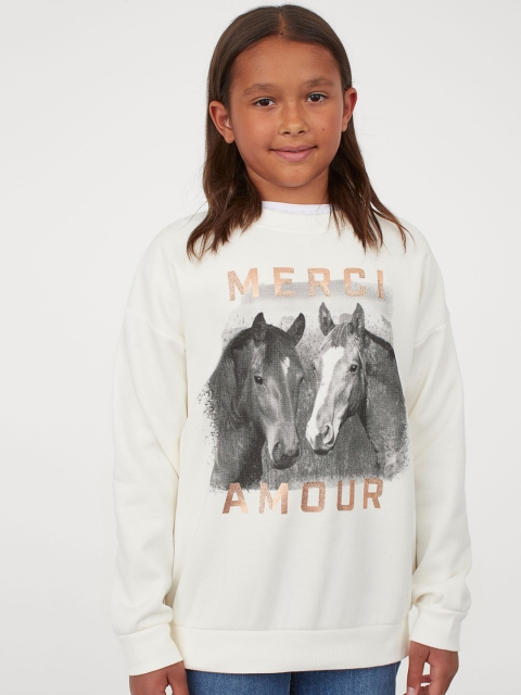 

H&M Girls White Printed Sweatshirt