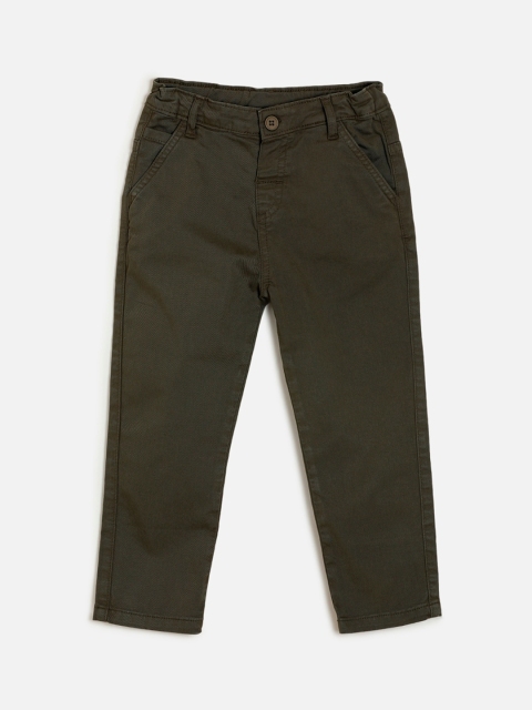 

Aomi Boys Olive Brown Regular Fit Solid Chinos