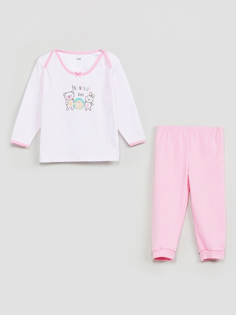 

max Infant Girls White & Pink Printed T-shirt with Leggings