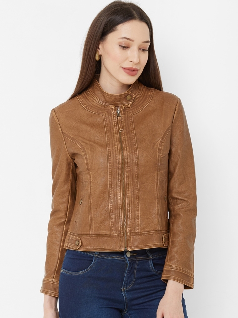 

Kraus Jeans Women Tan Brown Solid Biker Jacket