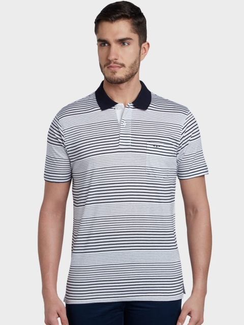 

ColorPlus Men White & Black Striped Polo Collar T-shirt