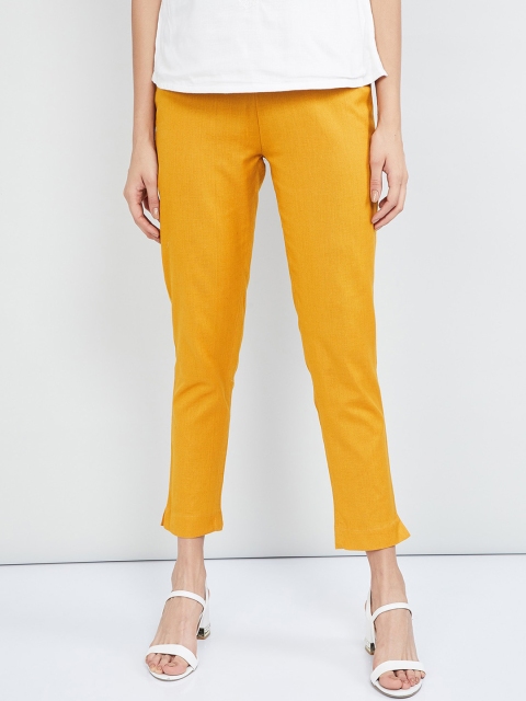 

max Women Mustard Slim Fit Solid Cigarette Trousers