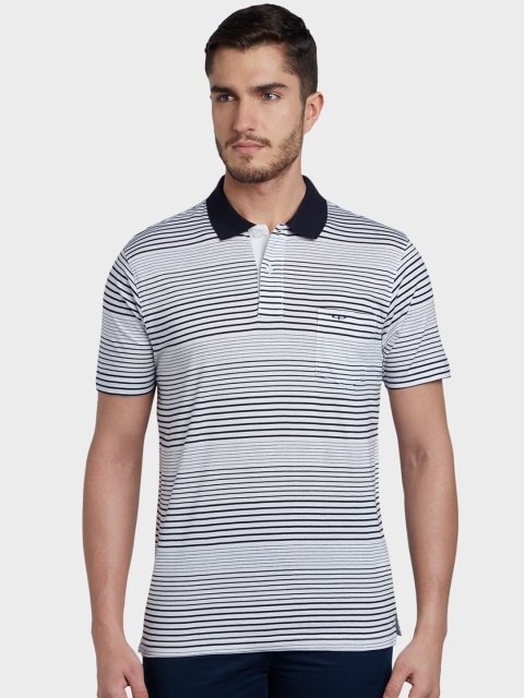 

ColorPlus Men Off-White Striped Polo Collar T-shirt