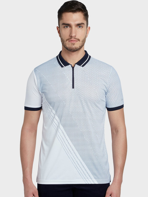 

ColorPlus Men White & Navy Blue Printed Polo Collar T-shirt