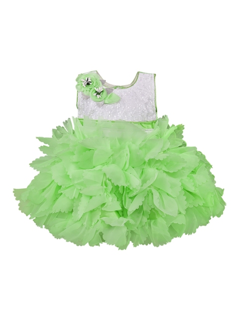 

Wish Karo Girls Green Colourblocked Fit and Flare Dress