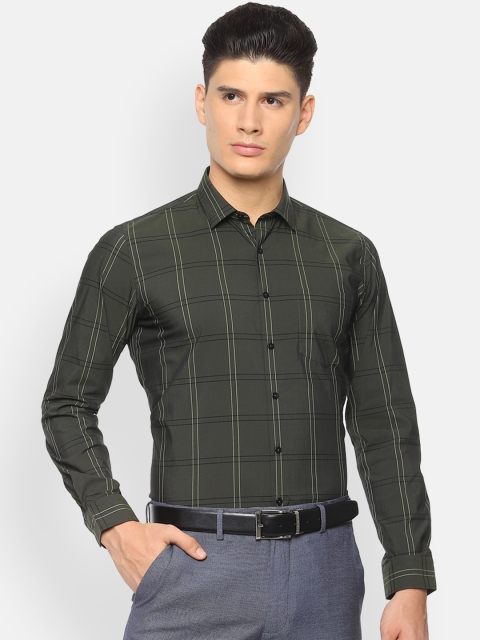 

Van Heusen Men Olive Green Slim Fit Checked Formal Shirt